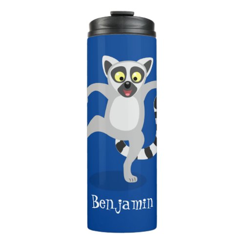 Cute ring tail lemur dancing cartoon illustration thermal tumbler