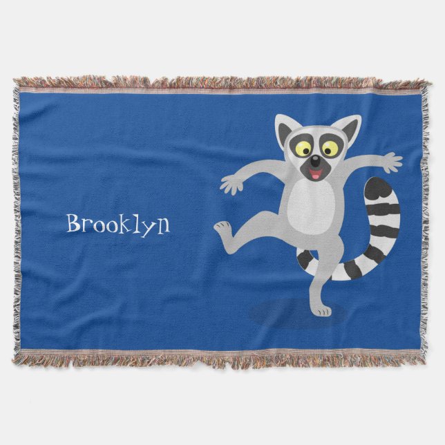 Cute ring tail lemur dancing cartoon illustration throw blanket (Front)