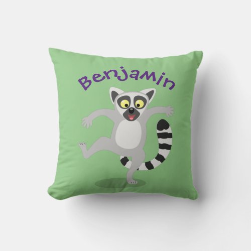 Cute ring tail lemur dancing cartoon illustration throw pillow