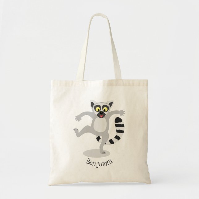 Cute ring tail lemur dancing cartoon illustration tote bag (Front)