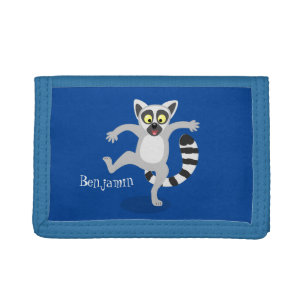Cute ring tail lemur dancing cartoon illustration tri-fold wallet