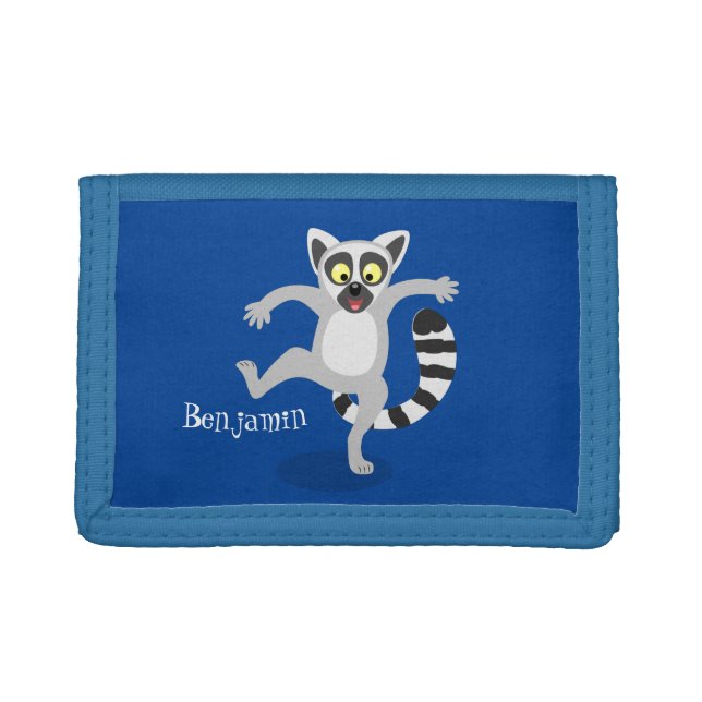 Cute ring tail lemur dancing cartoon illustration trifold wallet (Front)