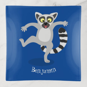 Cute ring tail lemur dancing cartoon illustration trinket tray