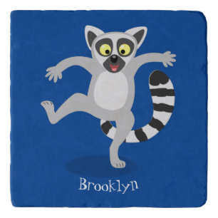 Cute ring tail lemur dancing cartoon illustration trivet