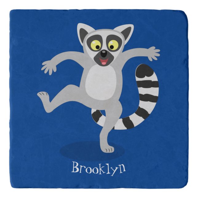 Cute ring tail lemur dancing cartoon illustration trivet (Front)