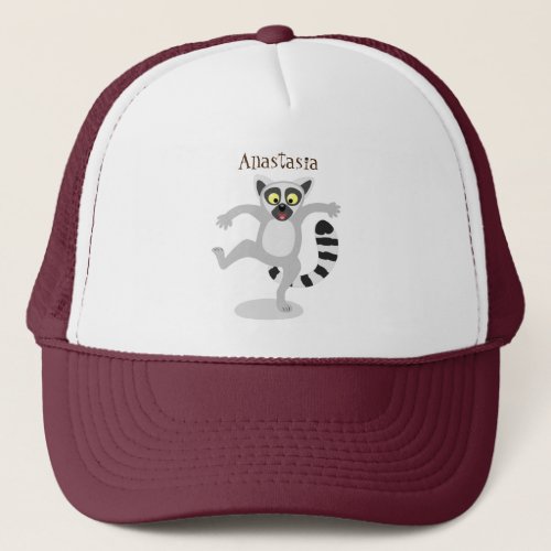 Cute ring tail lemur dancing cartoon illustration trucker hat