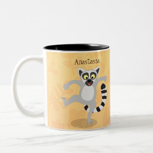 Cute ring tail lemur dancing cartoon illustration Two_Tone coffee mug