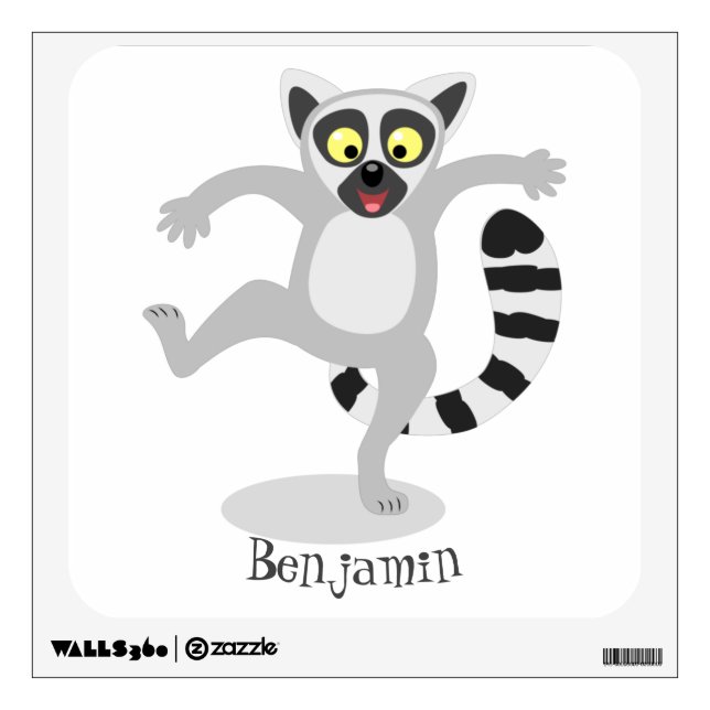 Cute ring tail lemur dancing cartoon illustration wall decal (Front)