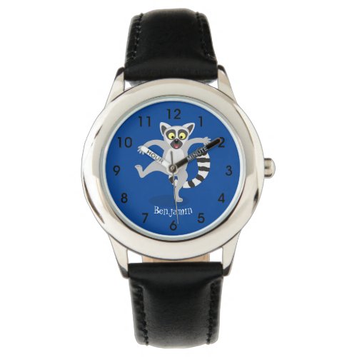 Cute ring tail lemur dancing cartoon illustration watch