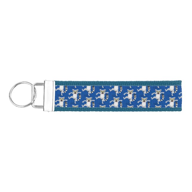 Cute ring tail lemur dancing cartoon illustration wrist keychain (Keys on Left)