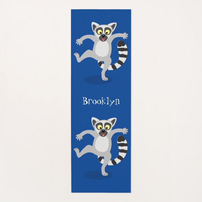 Cute ring tail lemur dancing cartoon illustration yoga mat (Front)
