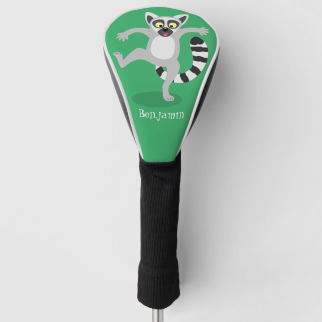 Cute ring tail lemur dancing cartoon personalized golf head cover (Front)