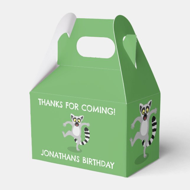Cute ring tail lemur personalized cartoon birthday favor boxes (Front Side)