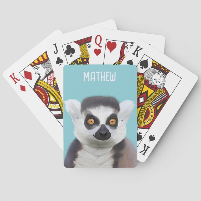 Cute Ring-Tailed Lemur Face Poker Cards (Back)