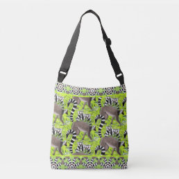 Cute Ring-tailed Lemurs in a Green Forest Crossbody Bag