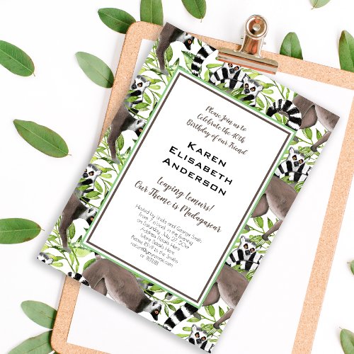 Cute Ring_Tailed Lemurs Madagascar Jungle Party Invitation