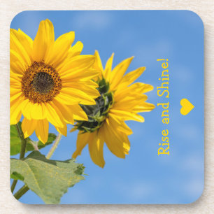 Cute Rise and Shine Sunflowers Upload Photo Text Beverage Coaster