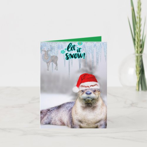 Cute River Otter Christmas greeting card