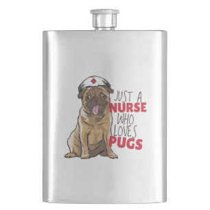 Cute RN Nurse Loves Pugs Gift Dog Mom Cartoon Pug Flask