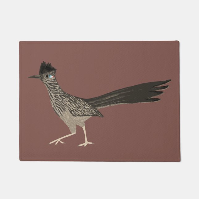 Cute Roadrunner Art on rust Doormat (Front)