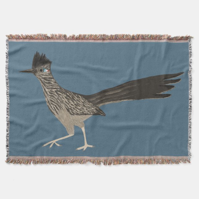 Cute Roadrunner Colored Pencil Art Throw Blanket (Front)