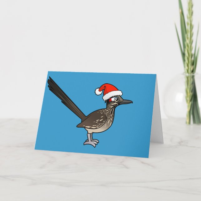 Cute Roadrunner Santa Claus Holiday Card (Front)