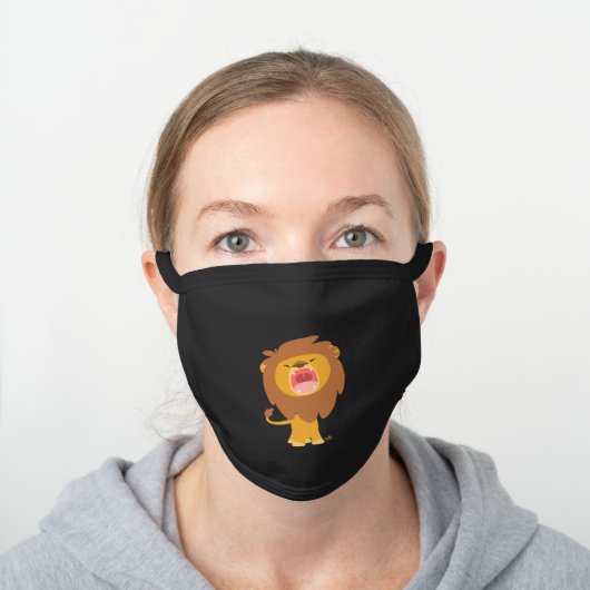 Cute Roaring Cartoon Lion Black Cotton Face Mask (Worn)