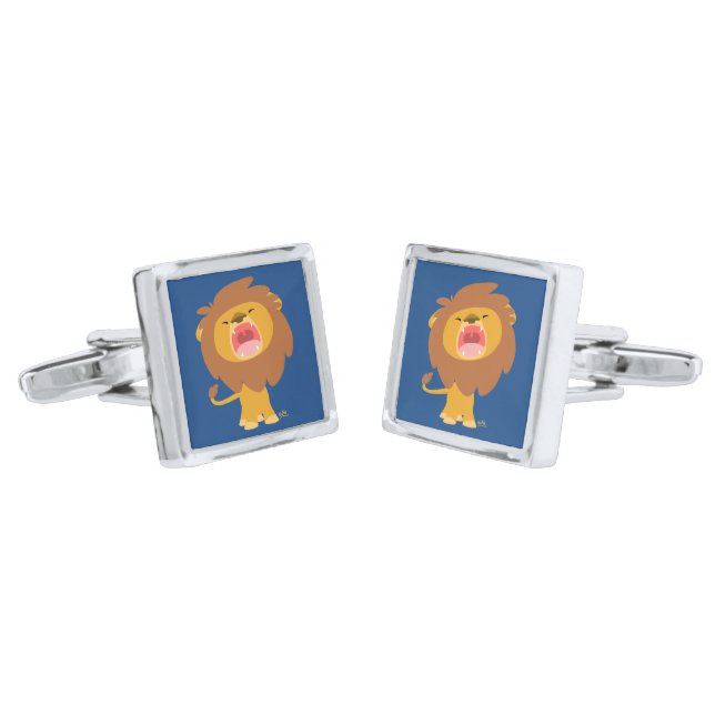 Cute Roaring Cartoon Lion Cufflinks (Angled)