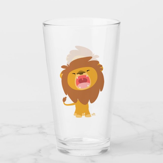 Cute Roaring Cartoon Lion Glass (Front)