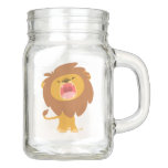 Cute Roaring Cartoon Lion Mason Jar
