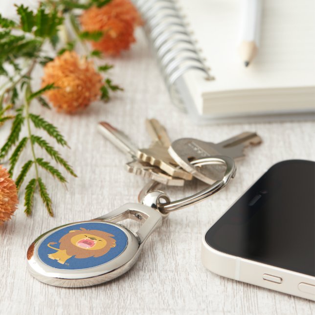 Cute Roaring Cartoon Lion Metal Keychain (Side)