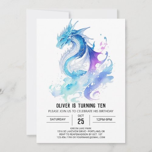 Cute Roaring Fun Dragon Adventure Birthday Invitation
