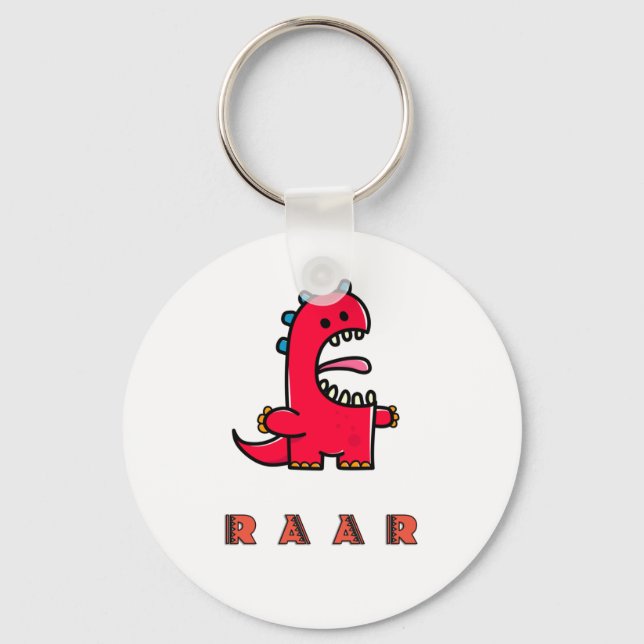 Cute Roaring Red Dinosaur RAAR Keychain (Front)