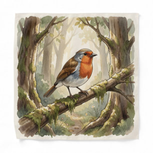 Cute robin bird in old forest bandana