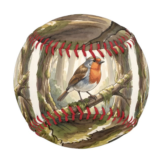 Cute robin bird in old forest baseball (Front)