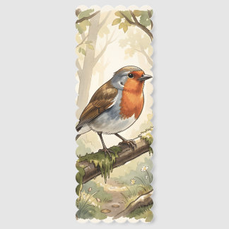 Cute robin bird in old forest bookmarks