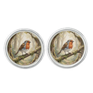 Cute robin bird in old forest cufflinks