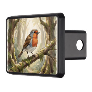 Cute robin bird in old forest hitch cover