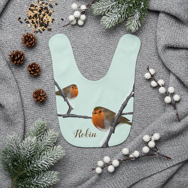 Cute Robin Bird Name Elegant Egg Blue Baby Bib (A cute robin baby bib for your little bird)