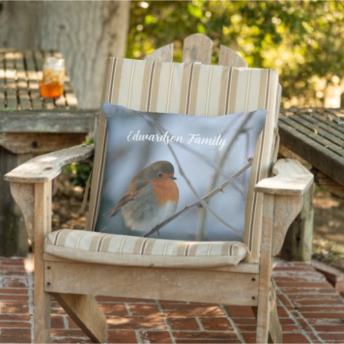 Cute Robin bird photo monogrammed Outdoor Pillow