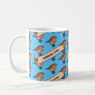 Cute Robin Birding Fuel Retro Pixel Art Pattern Coffee Mug