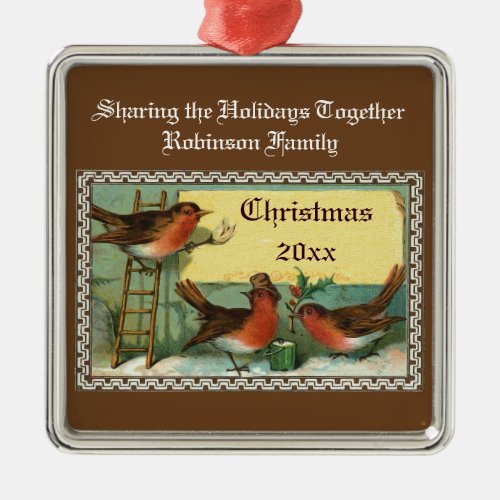 Cute Robin Birds Personalized Christmas Ornaments