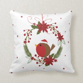 Cute robin Christmas wreath hanging decoration Throw Pillow
