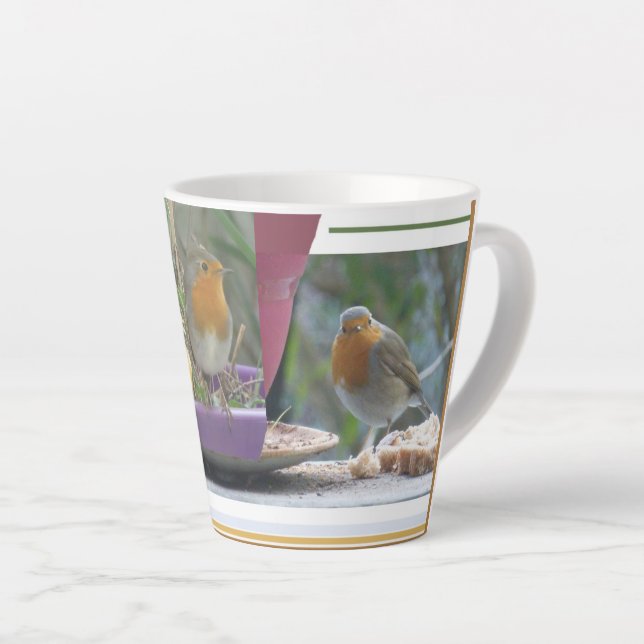 Cute Robin Collage Latte Mug (Right Angle)