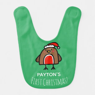 Cute Robin First Christmas Personalised Baby Bib