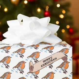 Cute Robin Merry Christmas 80s Retro Bird Pattern