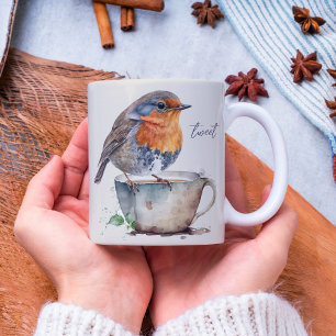 Cute Robin Orange Bird Watercolor Coffee Mug