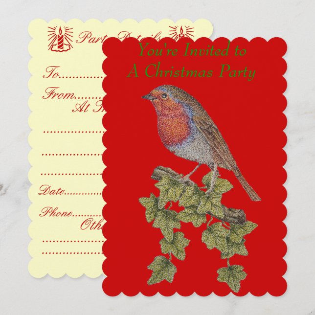cute robin perched on ivy at christmas party invitation (Front/Back)
