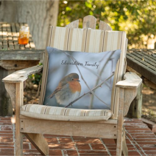 Cute Robin red breast bird photo family name Outdoor Pillow