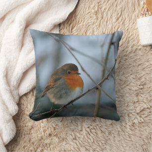 Cute Robin red breast bird photo Throw Pillow